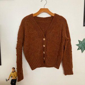 Rust Popcorn Cardigan Sweater